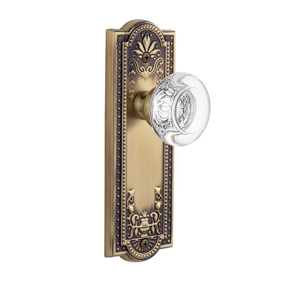 Grandeur by Nostalgic Warehouse PARBOR Privacy Knob - Parthenon Plate with Bordeaux Crystal Knob in Vintage Brass
